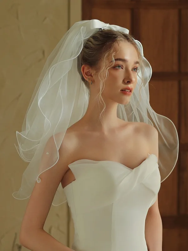 Elegant White Pearl Bridal Wedding Veils 2025 0.5 m Tulle