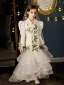 Vintage / Retro White Embroidered Wedding Cascading Ruffles Flower Girl Dresses 2024 Ball Gown Covered Button V-Neck Long Sleeve Floor-Length / Long