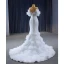 Haut de Gamme Sexy Blanche Volants en Cascade Paillettes En Dentelle Fleur Robe De Mariée 2023 Trompette / Sirène Bretelles Spaghetti Manches Courtes Dos Nu Mariage