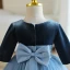 Modest / Simple Navy Blue Wedding Flower Girl Dresses 2023 Ball Gown Scoop Neck Short Sleeve Bow Floor-Length / Long Flower Girl Dresses
