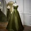 Vintage / Originale Vert Foncé Satin Robe De Bal 2024 Robe Boule Bustier Sans Manches Ceinture Dos Nu Longue Promo Robe De Ceremonie