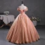 Sparkly Candy Pink Sequins Prom Dresses 2023 Ball Gown Scoop Neck Ruffle Short Sleeve Backless Floor-Length / Long Prom Formal Dresses
