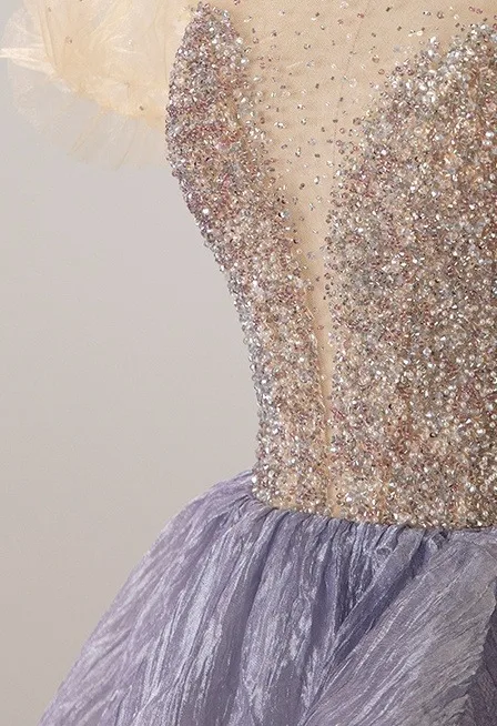 Bling Bling Lavender Sequins Prom Dresses 2025 Ball Gown V-Neck Puffy Short Sleeve Backless Floor-Length / Long Formal Dresses