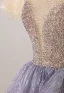 Bling Bling Lavender Sequins Prom Dresses 2025 Ball Gown V-Neck Puffy Short Sleeve Backless Floor-Length / Long Formal Dresses