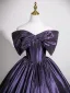 Vintage / Retro Purple Prom Dresses 2025 Ball Gown Bow Off-The-Shoulder Short Sleeve Backless Floor-Length / Long Formal Dresses