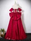 Chic / Beautiful Burgundy Sequins Prom Dresses 2025 A-Line / Princess Strapless Sleeveless Backless Bow Floor-Length / Long Formal Dresses