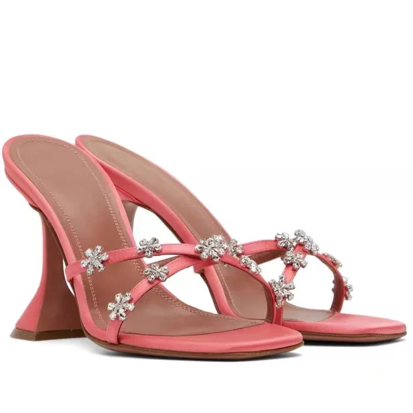 Sexy Lavender Cocktail Party Evening Party Rhinestone Womens Sandals 2023 Satin 9 cm Stiletto Heels Open / Peep Toe Sandals High Heels