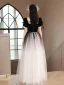 Fashion Black Rhinestone Prom Dresses 2024 A-Line / Princess Square Neckline Short Sleeve Backless Bow Sash Floor-Length / Long Prom Formal Dresses