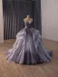 Sparkly High-end Purple Cascading Ruffles Star Sequins Prom Dresses 2026 Ball Gown Strapless Sleeveless Backless Chapel Train Formal Dresses