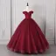 Vintage / Retro Burgundy Spotted Prom Dresses 2026 Ball Gown Off-The-Shoulder Short Sleeve Backless Floor-Length / Long Formal Dresses