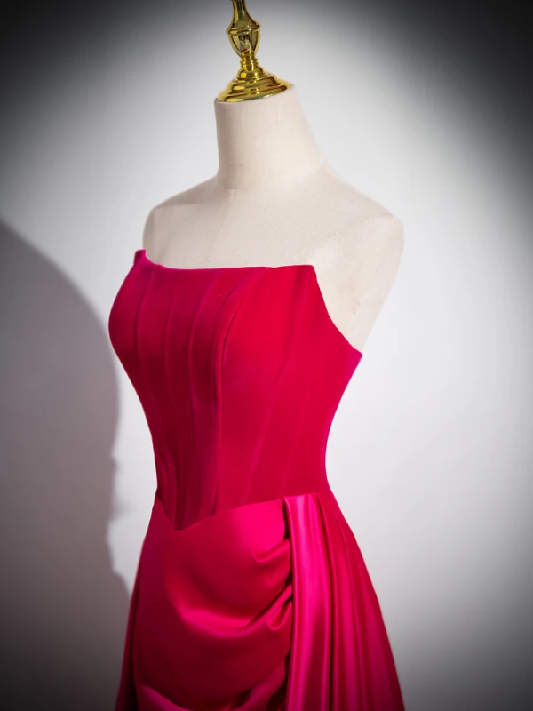 Schöne Fuchsie Ballkleider 2024 A Linie Bandeau Ärmellos Rückenfreies Sweep / Pinsel Zug Ball Festliche Kleider