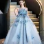 Flower Fairy Sky Blue Appliques Bow Sash Birthday Flower Girl Dresses 2025 Ball Gown Scoop Neck Sleeveless Sweep Train