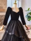 Audrey Hepburn Style Black Glitter Prom Dresses 2024 Ball Gown Square Neckline Long Sleeve Backless Floor-Length / Long Prom Formal Dresses