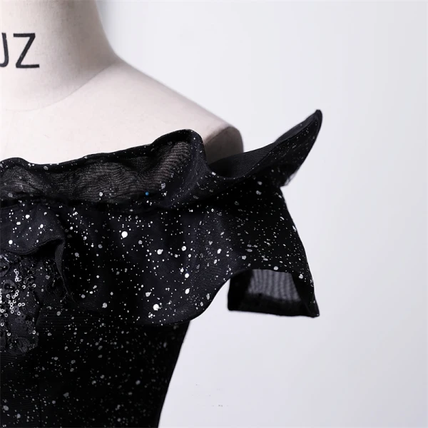 Elegant Black Sequins Prom Dresses Ball Gown 2023 Off-The-Shoulder Short Sleeve Backless Floor-Length / Long Formal Dresses