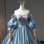 Lovely Pool Blue Bow Prom Dresses 2023 Ball Gown Off-The-Shoulder Short Sleeve Backless Floor-Length / Long Prom Formal Dresses