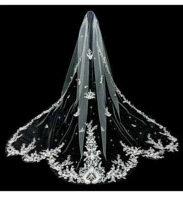 Scintillantes Blanche Glitter En Dentelle Fleur Plumes Voile De Mariée 2024 3 5 M Tulle Chapel Train Mariage