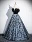 Elegant Black Floral Prom Dresses 2025 Ball Gown Off-The-Shoulder Short Sleeve Backless Floor-Length / Long Prom Formal Dresses
