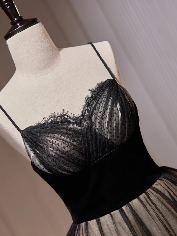 Charming Black Lace Prom Dresses 2023 A-Line / Princess Spaghetti Straps Sleeveless Backless Floor-Length / Long Prom Formal Dresses