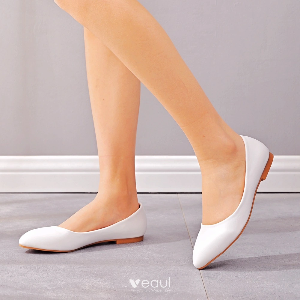 Modest Simple White Casual Flat Womens Shoes 2023 Pointed Toe