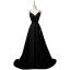 Elegant Black Satin Prom Dresses 2022 A-Line / Princess Spaghetti Straps Bow Sash Sleeveless Backless Floor-Length / Long Prom Formal Dresses