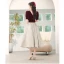 Chic / Beautiful Burgundy Suede Homecoming Graduation Dresses 2022 A-Line / Princess Square Neckline Short Sleeve Backless Floor-Length / Long Formal Dresses