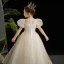 Bling Bling Beading Champagne Pearl Sequins Flower Girl Dresses 2024 Ball Gown Birthday Scoop Neck Puffy Short Sleeve Floor-Length / Long