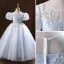 Bling Bling Silver Beading Sequins Flower Girl Dresses Ball Gown 2022 Scoop Neck Puffy Short Sleeve Floor-Length / Long Prom Flower Girl Dresses