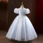 Bling Bling Silver Beading Sequins Flower Girl Dresses Ball Gown 2022 Scoop Neck Puffy Short Sleeve Floor-Length / Long Prom Flower Girl Dresses