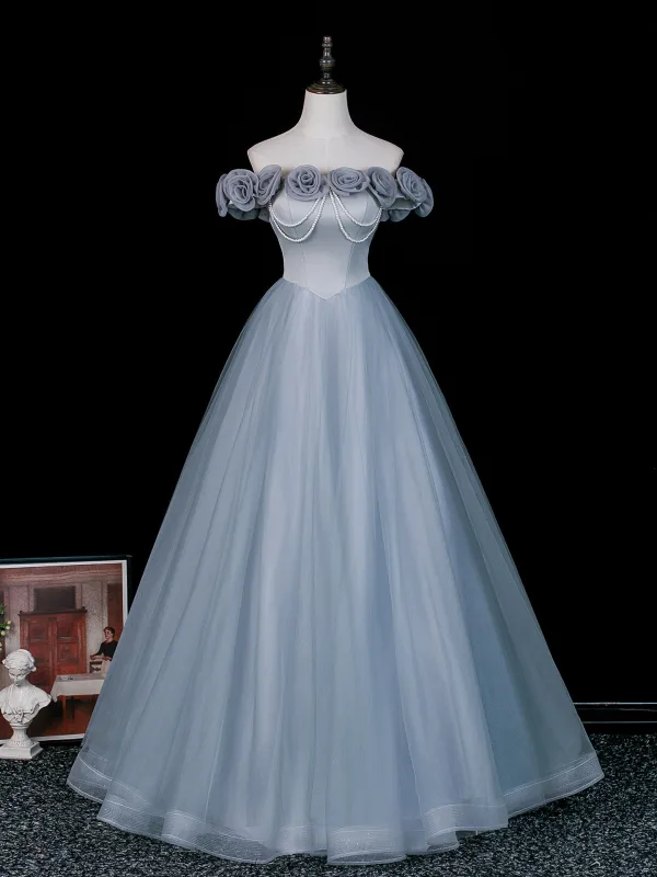 Elegante Himmelblau Applikationen Lange Ballkleider 2026 Ballkleid Off Shoulder Kurze Ärmel Rückenfreies Festliche Kleider