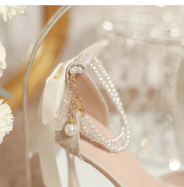 Elegant White Pearl Rhinestone Appliques Wedding Shoes 2024 8 cm Stiletto Heels Pointed Toe Wedding Sandals High Heels