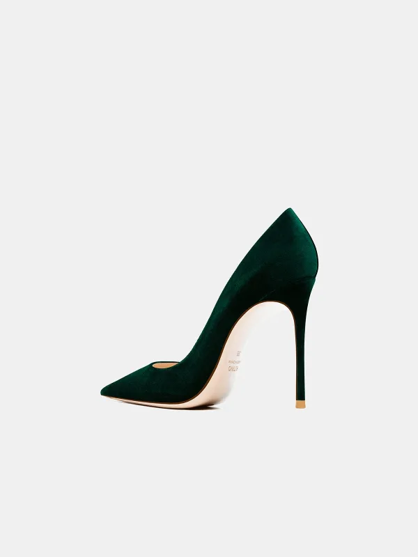 Elegante Donkergroen Gala Suede Pumps 2025 Hoge Hakken 10 cm Naaldhakken / Stiletto Spitse Neus Pumps
