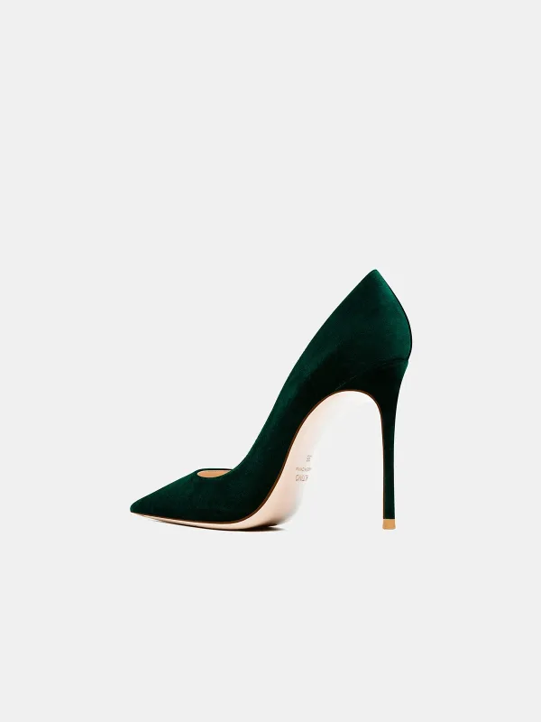 Chic / Beautiful Dark Green Suede Evening Party Pumps 2026 Leather 10 cm Stiletto Heels Pointed Toe High Heels