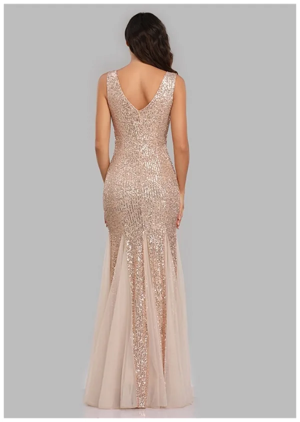 Bling Bling Bleu Marine Paillettes Robe De Soirée 2023 Trompette / Sirène V-Cou Sans Manches Dos Nu Longue Soirée Robe De Ceremonie