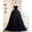Charmant Noire Volants en Cascade Robe De Soirée 2023 Robe Boule Bustier Sans Manches Dos Nu Train De Balayage Soirée Robe De Ceremonie