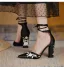 Élégant Ivoire Brodé Perle Promo Sandales Femme 2022 Bride Cheville 9 cm Talons Épais À Bout Pointu Talons Hauts