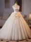 Elegant White Appliques Wedding Dresses 2025 Ball Gown Strapless Sleeveless Backless Floor-Length / Long Wedding