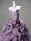 High-end Charming Purple Appliques Lace Flower Pearl Cascading Ruffles Prom Dresses 2025 Ball Gown Strapless Sleeveless Backless Sweep Train