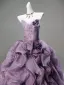 Luxury / Gorgeous Fashion Purple Pearl Lace Flower Appliques Ruffle Prom Dresses 2026 Ball Gown Strapless Sleeveless Backless Sweep Train