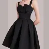 Modest / Simple Black Short Homecoming Graduation Dresses 2024 A-Line / Princess Square Neckline Sleeveless Backless Formal Dresses