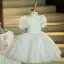 Fashion White Glitter Spotted Birthday Flower Girl Dresses 2022 Ball Gown Scoop Neck Puffy Short Sleeve Short Flower Girl Dresses