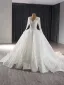 Elegant High-end White Lace Flower Wedding Dresses 2024 Ball Gown V-Neck Long Sleeve Chapel Train Wedding