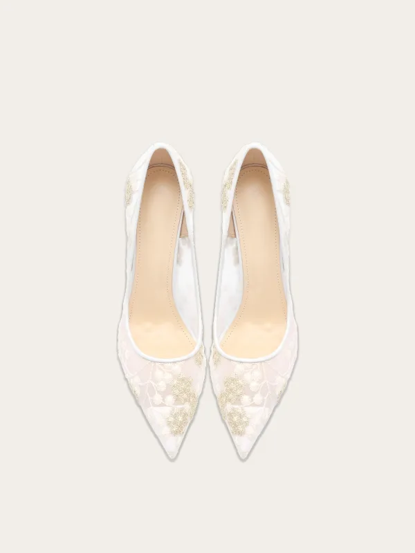 Elegant White Embroidered Lace Wedding Shoes 2025 10 cm Stiletto Heels Pointed Toe Wedding Pumps High Heels