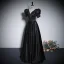 Vintage / Retro Black Satin Evening Dresses 2023 A-Line / Princess V-Neck Puffy Short Sleeve Backless Floor-Length / Long Evening Party Formal Dresses