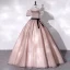 Élégant Rougissant Rose Tachetée Robe De Bal 2022 Robe Boule De l'épaule Gonflée Manches Courtes Dos Nu Ceinture Noeud Longue Robe De Ceremonie
