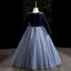 Vintage / Retro Sky Blue Suede Flower Girl Dresses 2022 Ball Gown Scoop Neck Sequins Long Sleeve Floor-Length / Long Prom Flower Girl Dresses