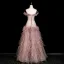 Haut de Gamme Rougissant Rose Appliques Faux Diamant Paillettes Volants en Cascade Robe De Bal 2025 Princesse De l'épaule Sans Manches Dos Nu Longue Robe De Ceremonie