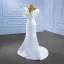 Schöne Weiß Satin Brautkleider / Hochzeitskleider 2022 Meerjungfrau Ärmellos Bandeau Blumen Rückenfreies Sweep / Pinsel Zug