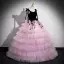 Fashion Blushing Pink Appliques Cascading Ruffles Prom Dresses Ball Gown 2024 Spaghetti Straps Bow Sleeveless Floor-Length / Long Prom Formal Dresses