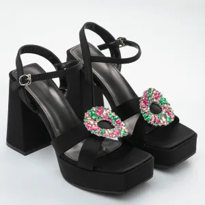 Romain Noire Vêtement De Rue Faux Diamant Sandales Femme 2022 10 Cm Talons Épais Peep Toes Bout Ouvert Sandales Talons Hauts