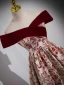 Elegant Burgundy Printing Prom Dresses 2023 A-Line / Princess Off-The-Shoulder Sleeveless Backless Floor-Length / Long Prom Formal Dresses